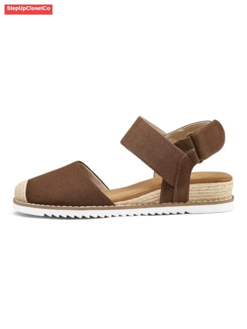 Low Wedge Sandals Comfortable Closed Toe Espadrilles Slip on Elastic Ankle